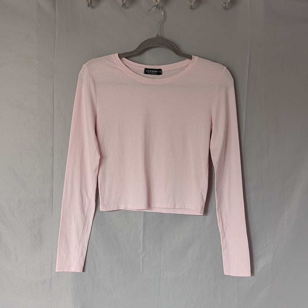 Liz & Sara Pink Long Sleeve Crop Top Size XL